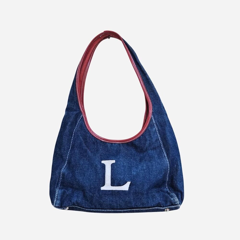 y2k preppy mcbling L monogram initial denim shoulder bag